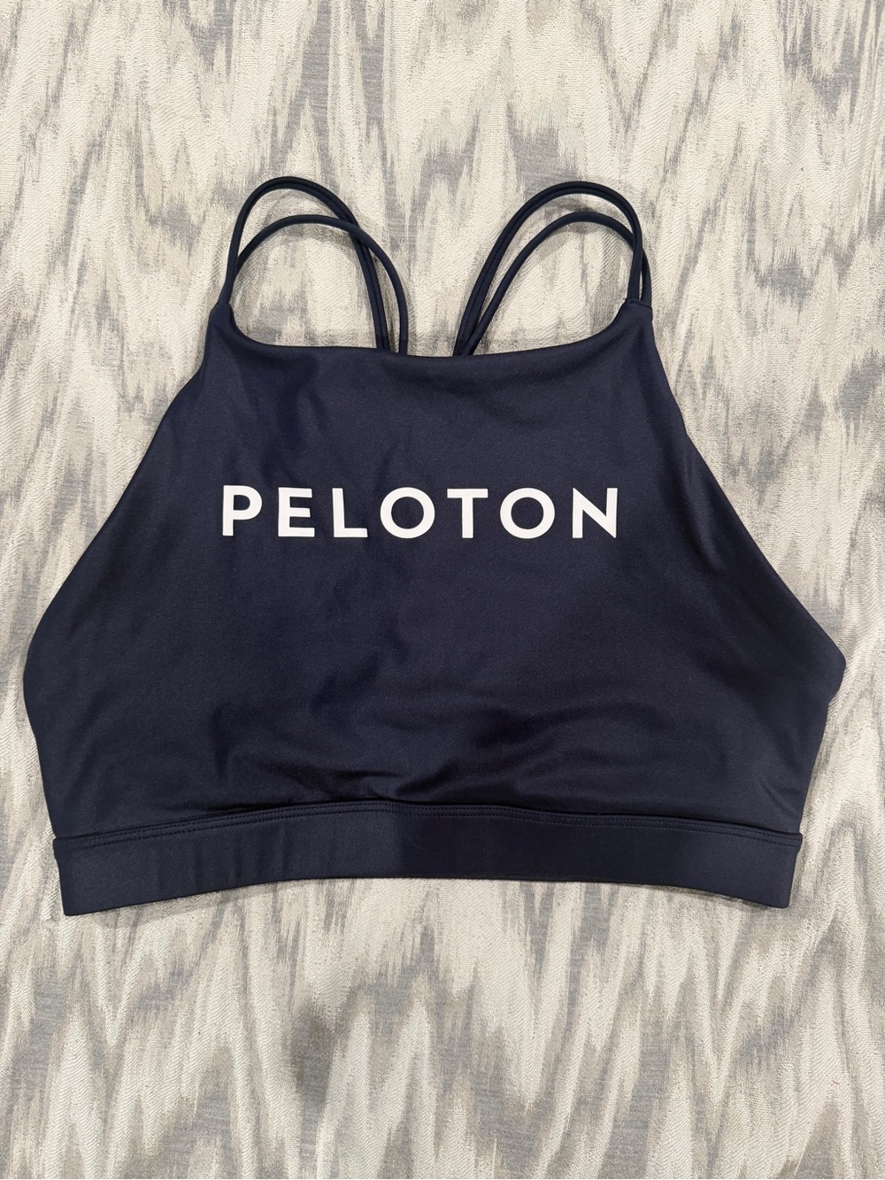 Peloton Navy High-Neck Strappy Logo Sports Bra